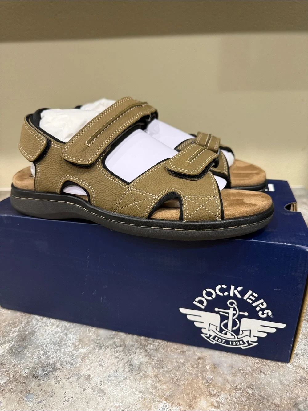 Dockers Olive and Tan Men’s Dual-Strap Velcro Sandals